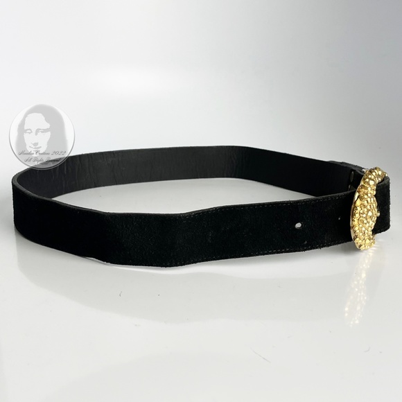 Michael Morrison Belt Embellished Gold Rhinestones Black Suede Leather Vintage - Picture 7 of 12